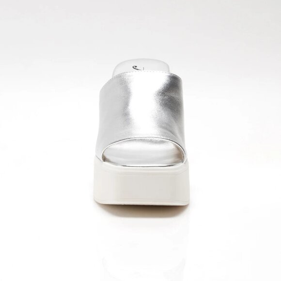 FREE PEOPLE Zoe Platform Slide Sandals Slip On Leather Silver Size 38.5 / US 8 - Picture 4 of 11